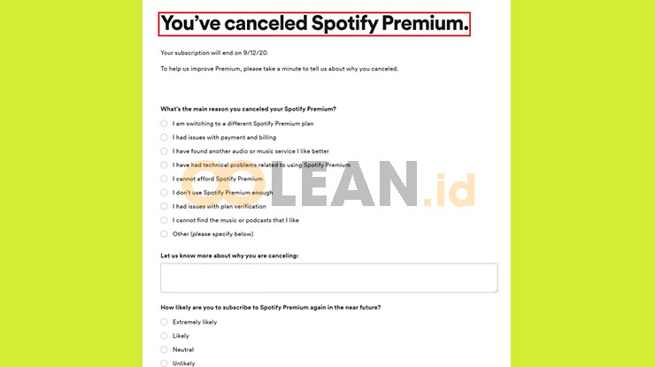 Tentukan Alasan Pembatalan Paket Spotify Premium